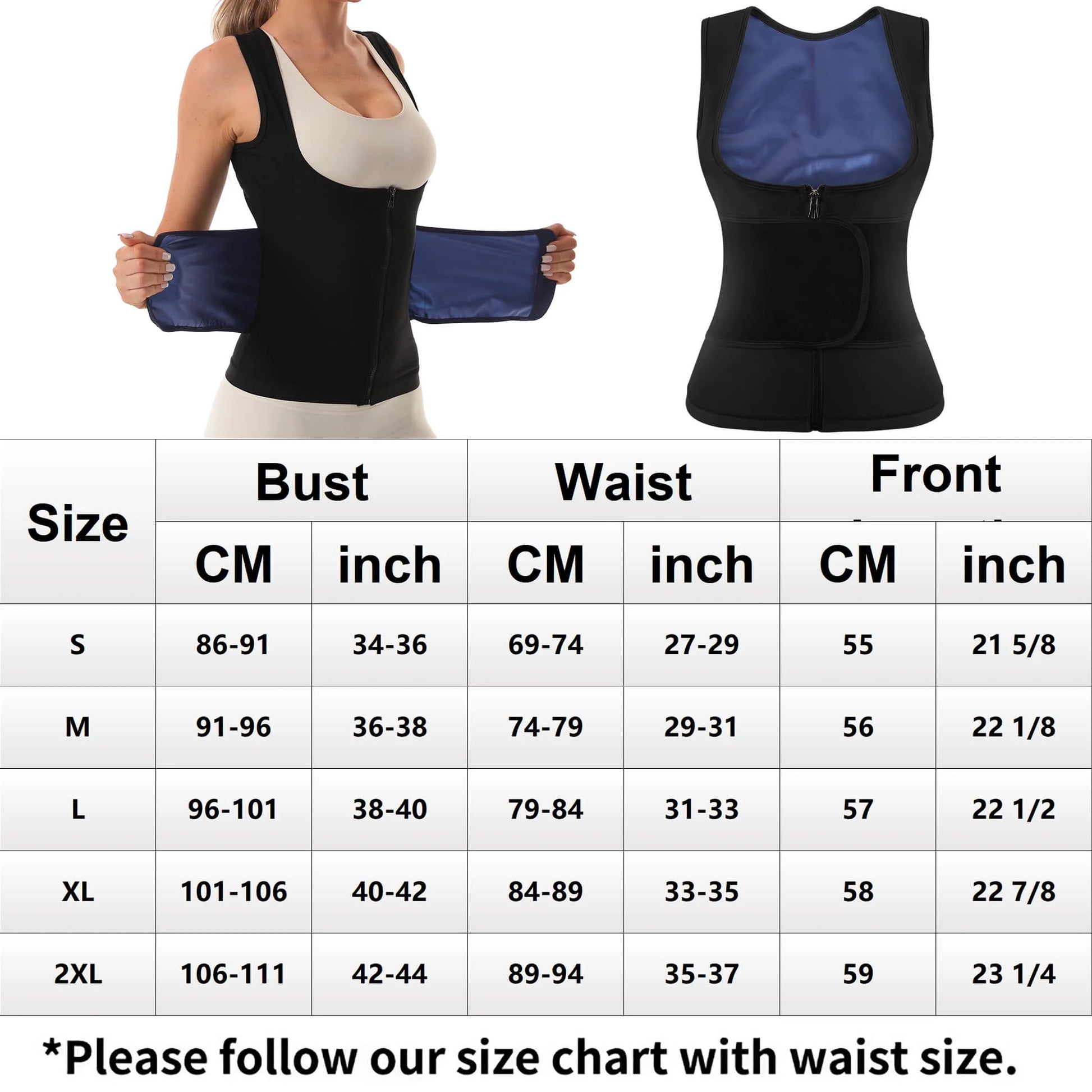 Sweat Sauna Suit for Women Workout Waist Trainer Belt Sleeveless Shirt Body Shaper Top with Zipper